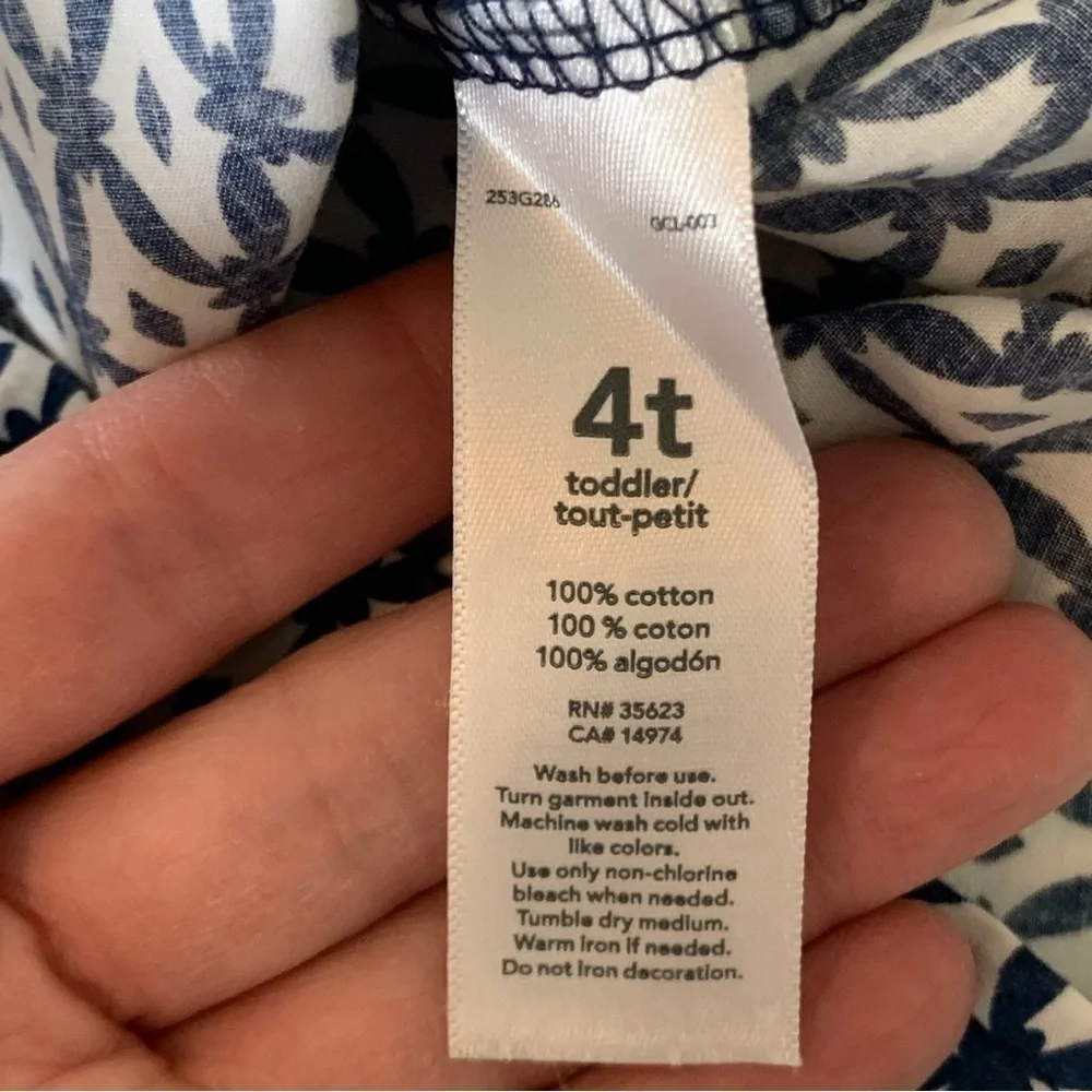 Carter's Toddler Girls Cotton Dress Pom Pom Boho Colorful Print Blue White Sz 4T